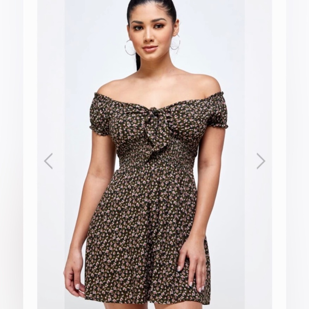 New Blush BJ Olive Floral Tie Front Dress